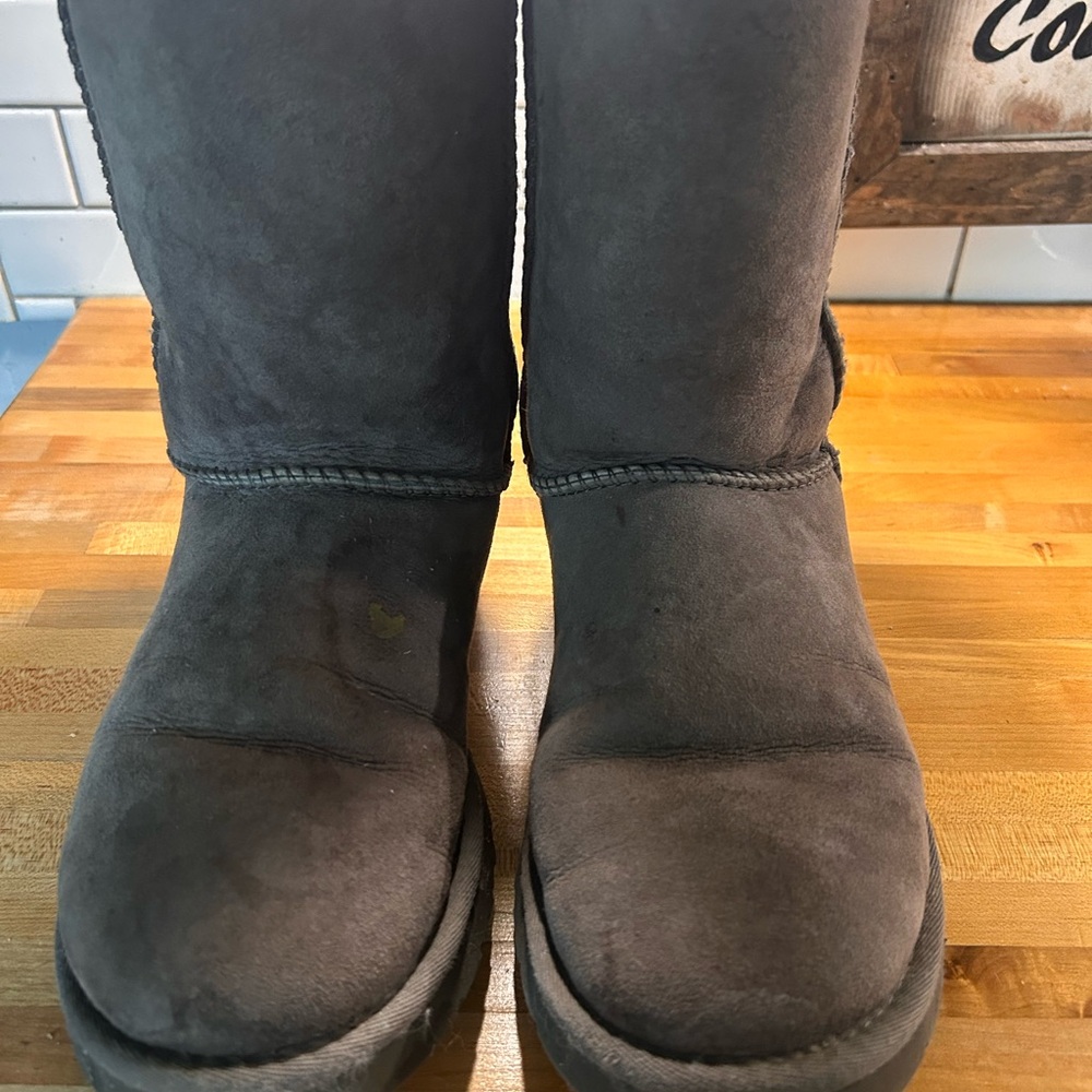 UGG Gray Ankle Booties with Suede Finish